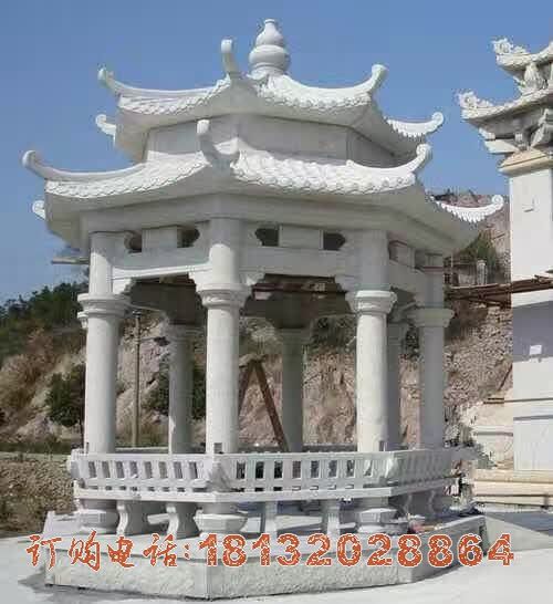 汉白玉双层八角石凉亭雕塑