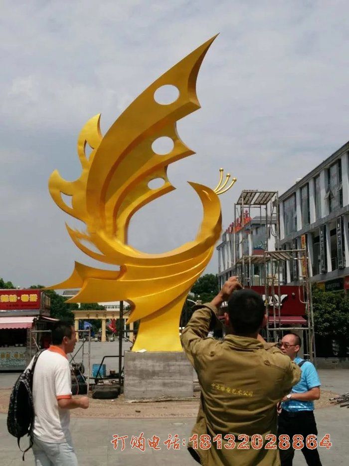 不锈钢彩色凤凰雕塑，广场景观雕塑