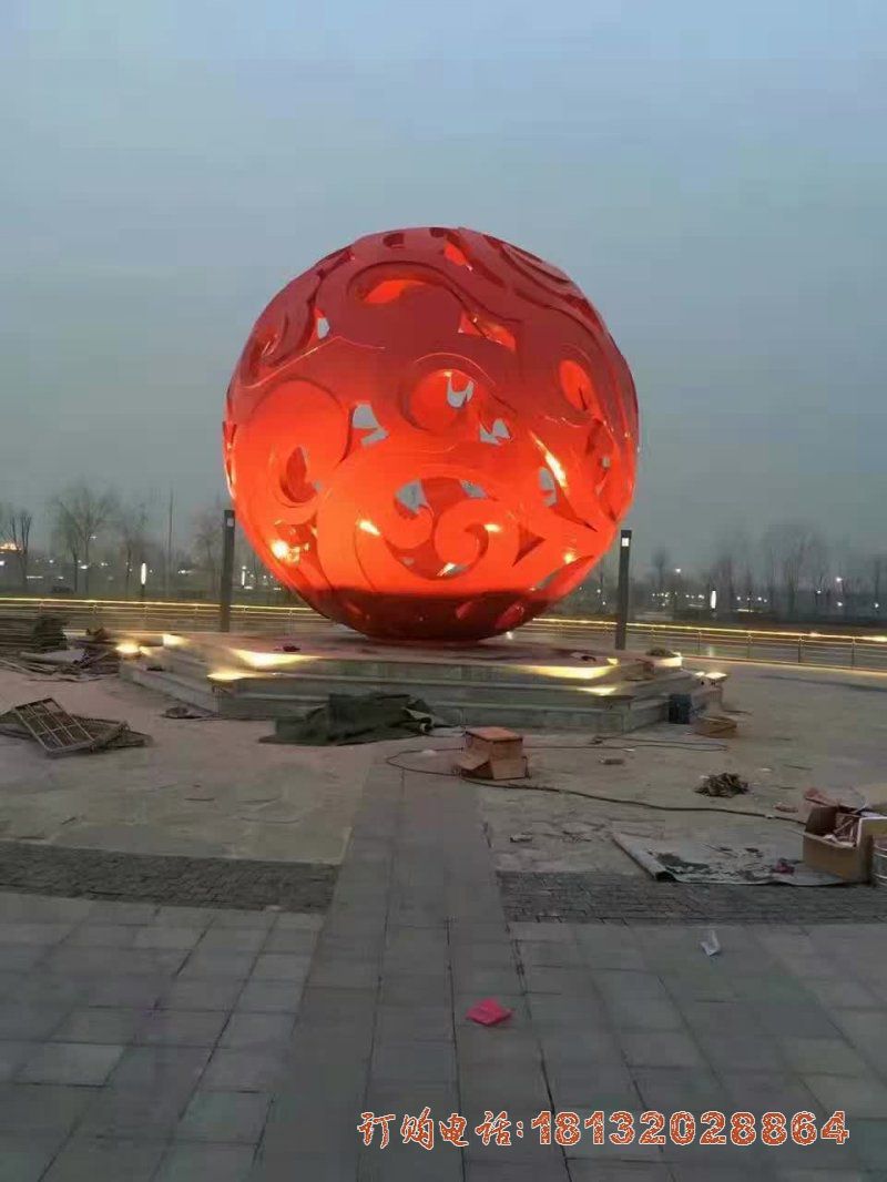 广场不锈钢大型镂空球雕塑 (2)