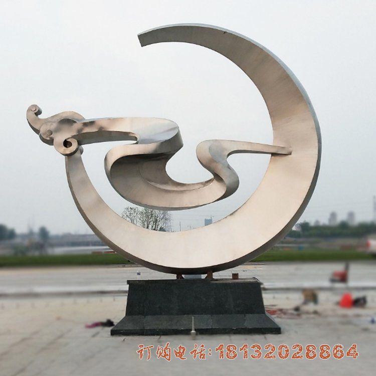 不锈钢抽象月亮云海雕塑