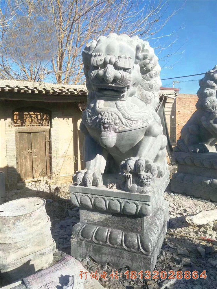大理石踩球北京狮，门口看门石狮子 (3)