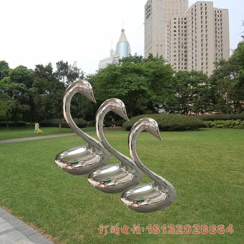 镜面不锈钢抽象天鹅雕塑 (3)