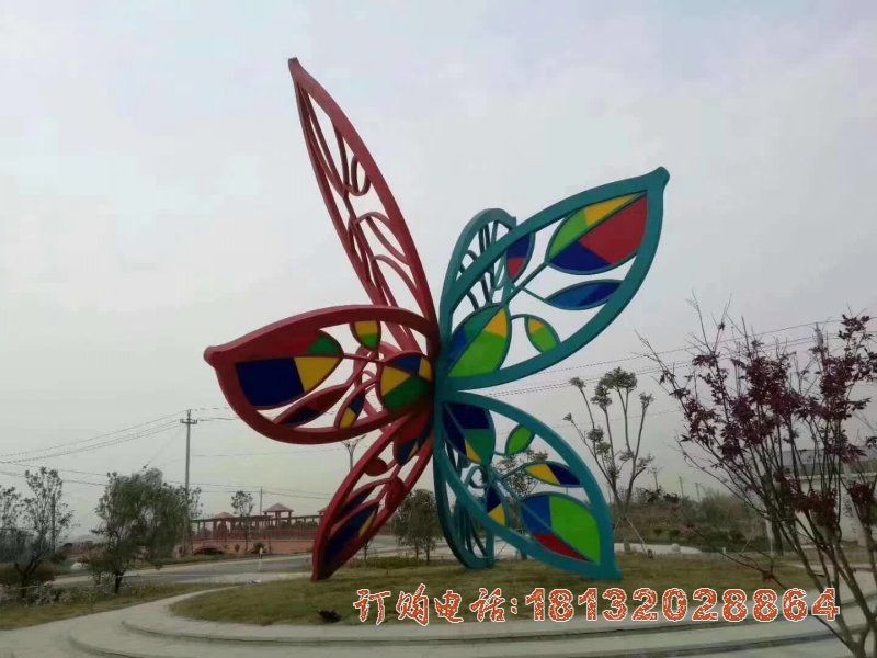 彩色不锈钢树叶花朵造型雕塑