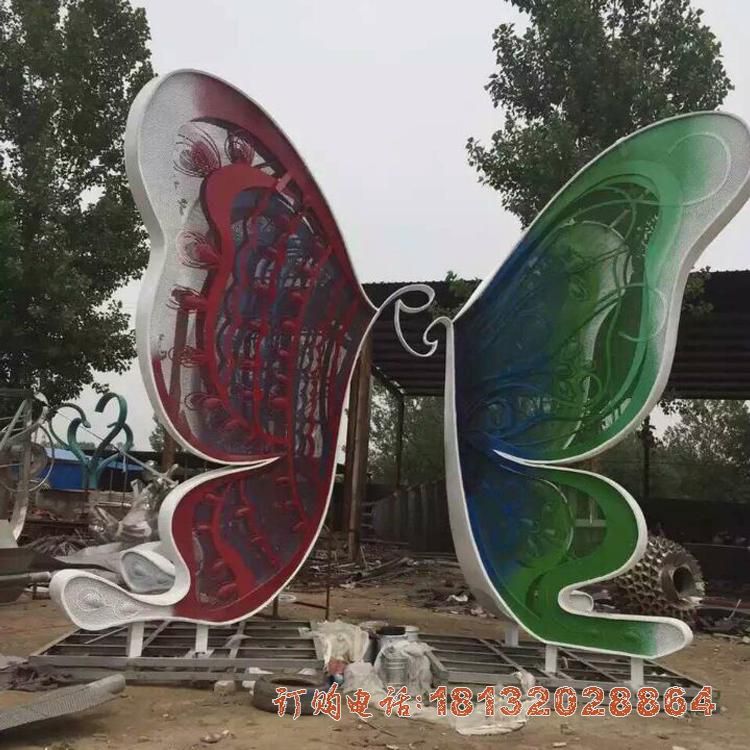 不锈钢抽象彩色蝴蝶，公园动物雕塑 (2)