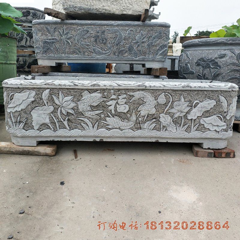 大理石雕刻菊花水缸   石雕别墅景观摆件 (3)