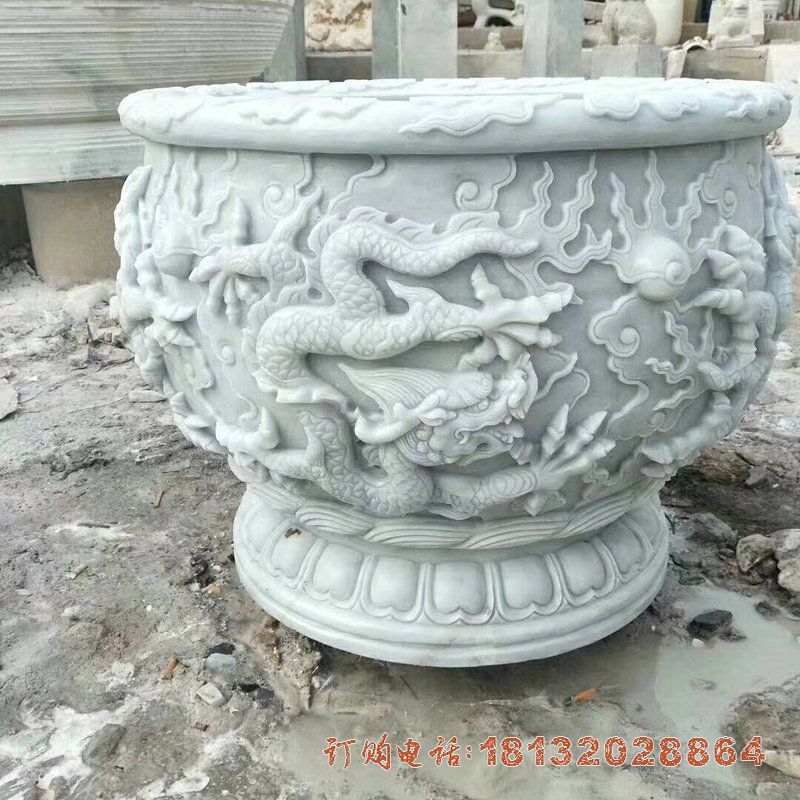 大理石雕刻水缸 石雕别墅景观雕塑