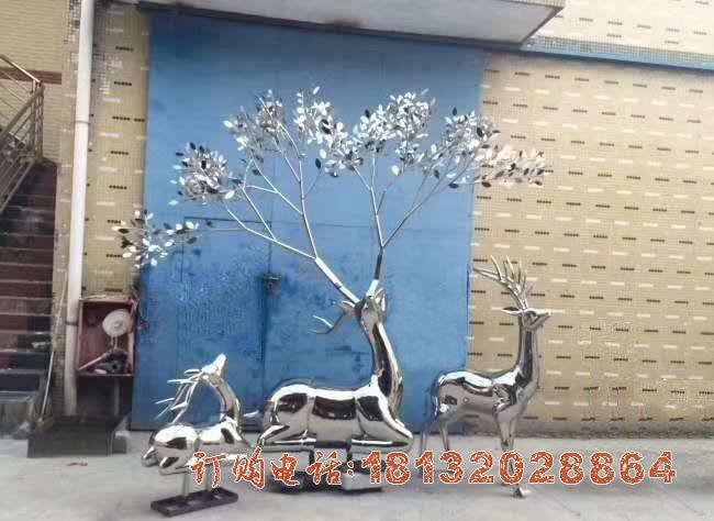 镜面不锈钢抽象小鹿雕塑 (1)