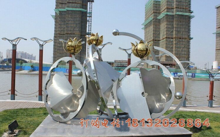 不锈钢抽象荷花荷叶雕塑 街边景观雕塑