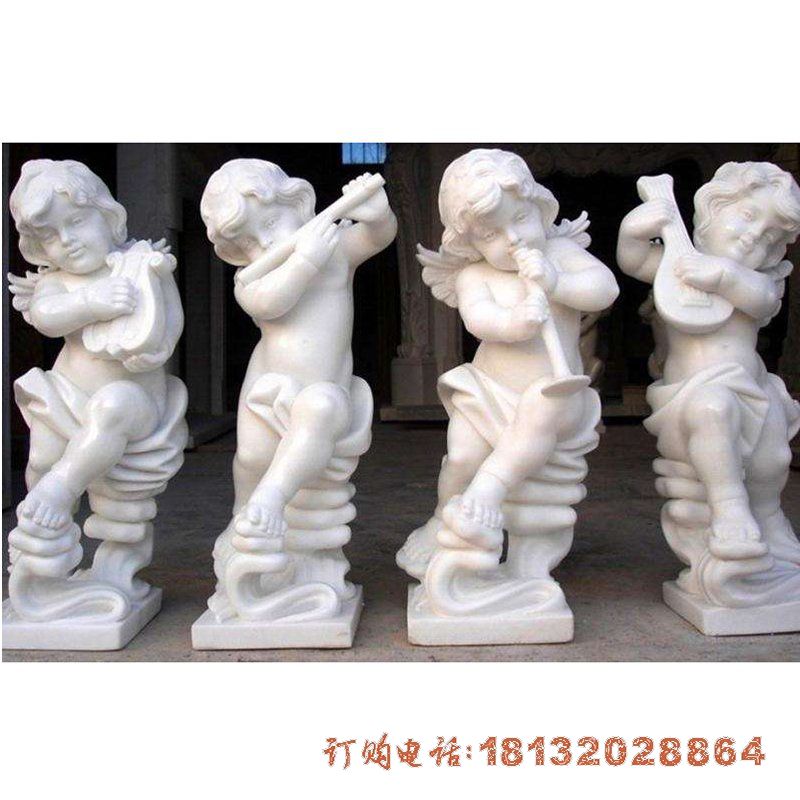 吹拉弹唱小天使石雕,汉白玉小天使