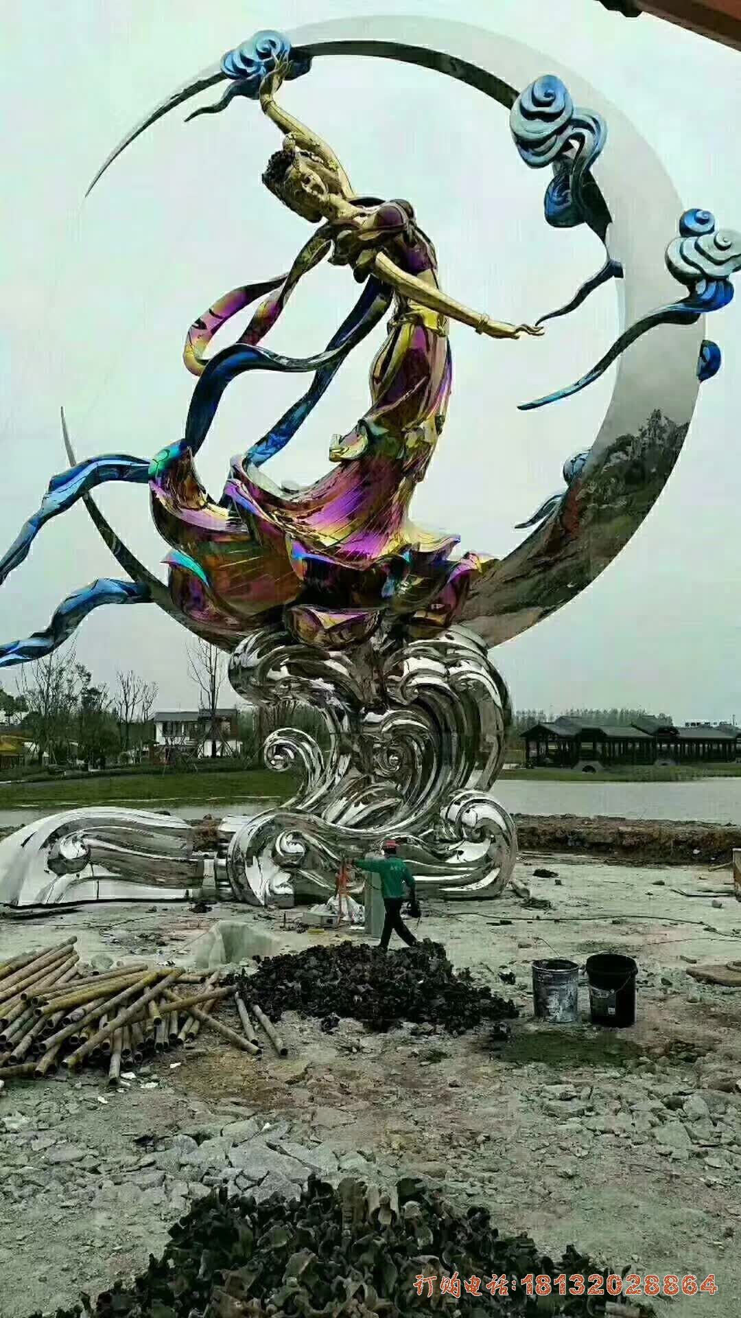 不锈钢嫦娥奔月景观雕塑