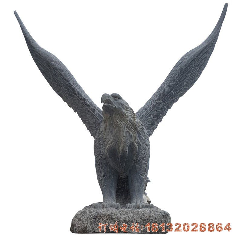 大理石展翅老鹰 石雕公园动物摆件