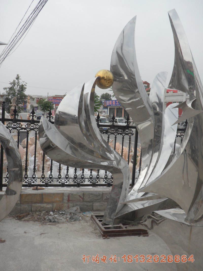不锈钢抽象凤凰明珠雕塑，公园景观雕塑
