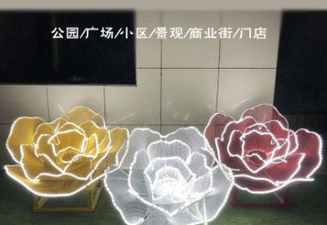 山东某小区不锈钢灯光效果玫瑰花雕塑案例